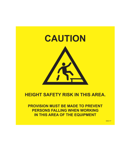 SSC17 - CAUTION HEIGHT SAFETY RISK IN THIS AREA SAFETY STICKER FALL HAZARD IN THIS AREA OF EQUIPMENT