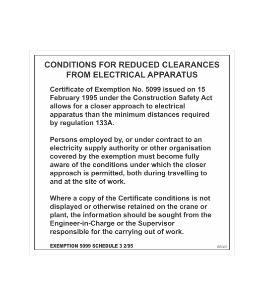 SSG06 - CONDITIONS FOR REDUCED CLEARANCES