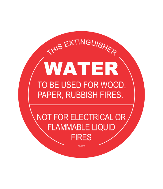 SSG205 - EXTINGUISHER WATER TO BE USED FOR WOOD, PAPER, RUBBISH FIRES