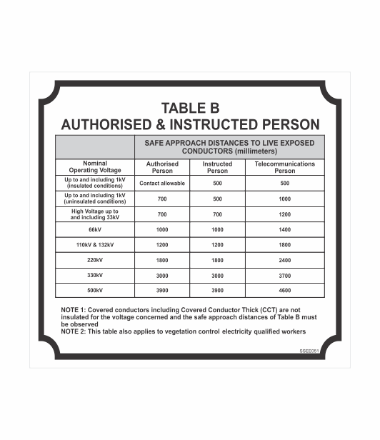SSEE051 - TABLE B AUTHORISED AND INSTRUCTED PERSON SAFETY STICKERS