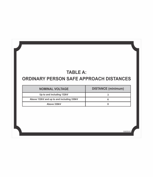 SSEE057 - TABLE A ORDINARY PERSON SAFE APPROACH DISTANCES SAFETY STICKER