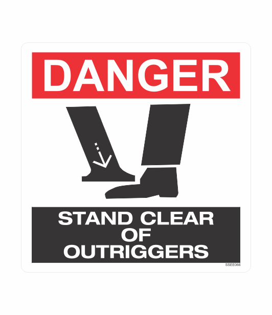 SSEE066 - DANGER STAND CLEAR OF STABILISERS CRANE SAFETY STICKER
