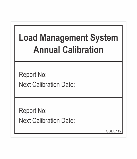 SSEE112 - LOAD MANAGEMENT SYSTEM ANNUAL CALIBRATION STICKER