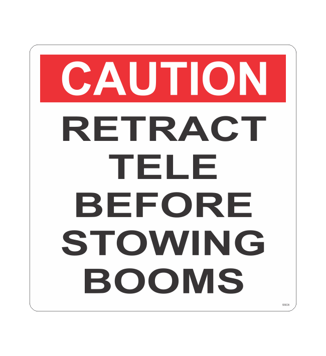 SSC6 - CAUTION RETRACT TELE BEFORE STOWING BOOMS CRANE STICKER