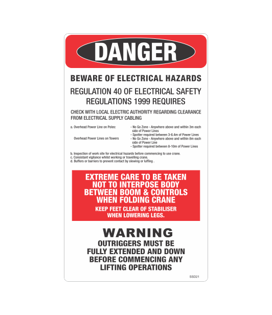 SSD21 - DANGER BEWARE ELECTRICAL HAZARDS