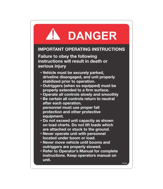 SSD28 - DANGER OPERATING INSTRUCTIONS