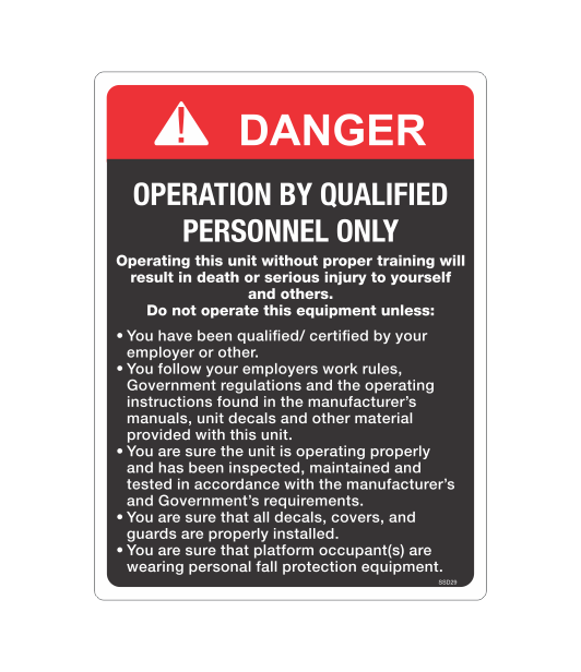 SSD29 - DANGER QUALIFIED PERSONNEL ONLY