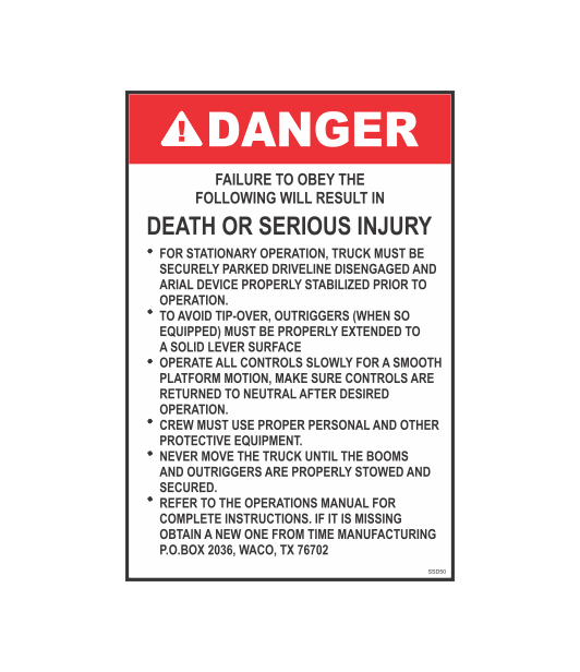 SSD50 - DANGER FAILURE TO OBEY THE FOLLOWING