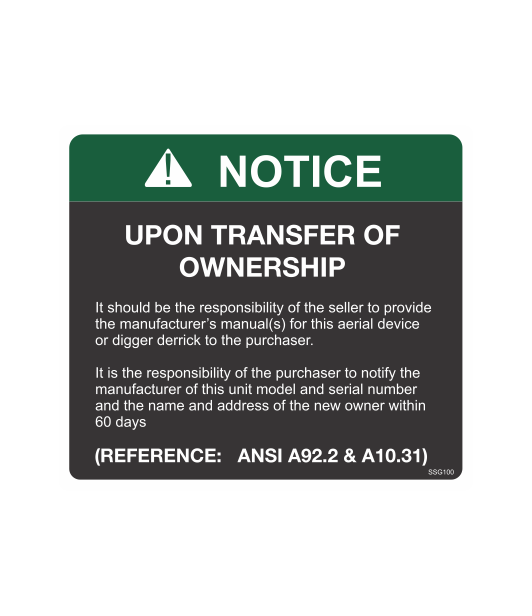 SSG100 - UPON TRANSFER OF OWNERSHIP