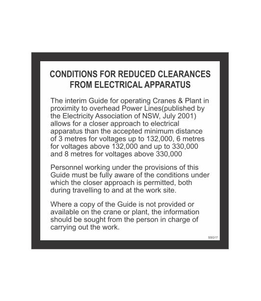 SSG17 - CONDITIONS FOR REDUCED CLEARANCES