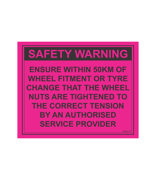 Caution Spring Tension Sticker SSG213 - CORRECT WHEEL NUT TENSION – Sticksafe