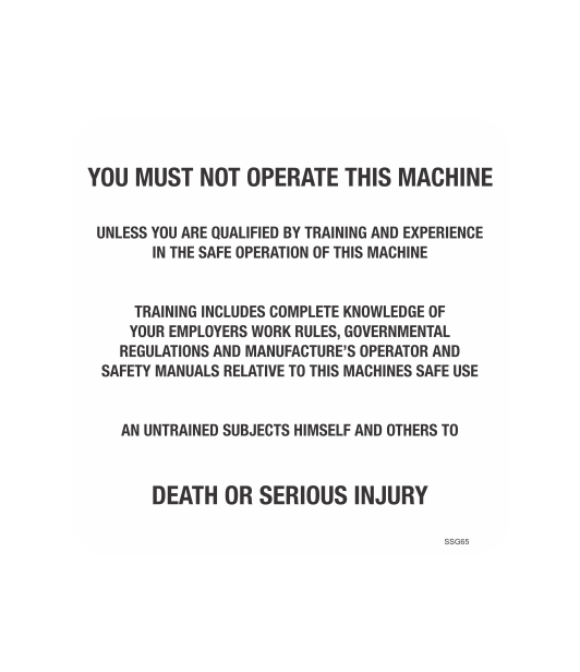 SSG65 - YOU MUST NOT OPERATE