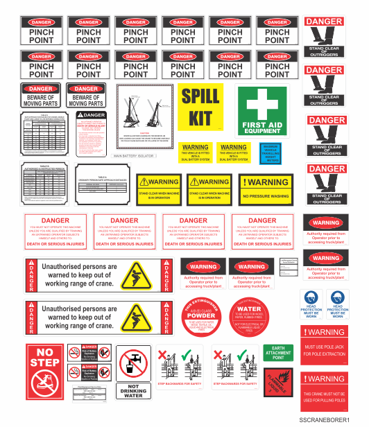 SSCRANEBORER1 - CRANE BORER SAFETY STICKER KIT