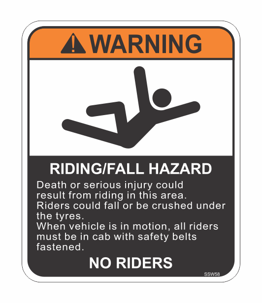 SSW58 - WARNING RIDING/ FALL HAZARD