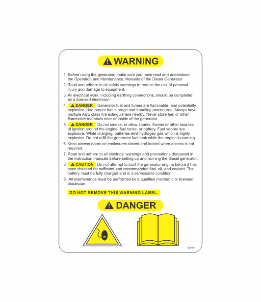 SSW61 - WARNING BEFORE USING DIESEL GENERATOR OPERATION MAINTENANCE MANUALS